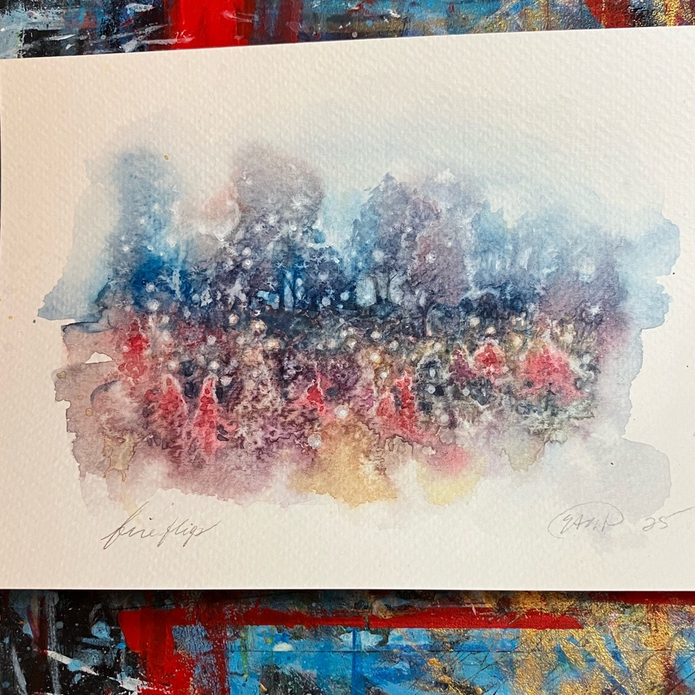 Original Fireflies landscape painting handmade watercolor painting art Artettina
